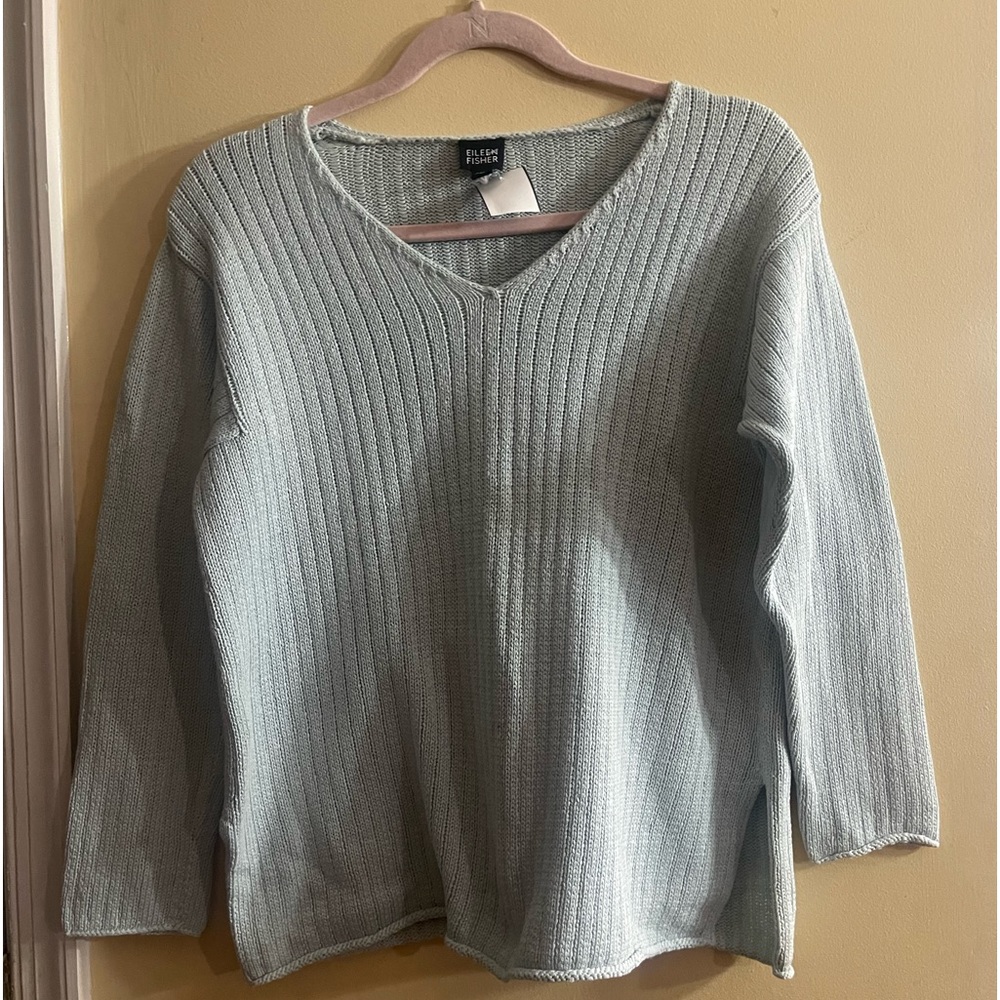 Eileen Fisher light blue ribbed sweater, EUC